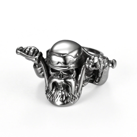 Motorcycle Biker Skull Ring Stainless Steel Punk Gothic Retro Helmet Goggles Beard Rider Men Jewelry