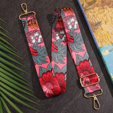 Bohemian Floral Bag Strap Replacement Wide Adjustable Shoulder Crossbody Nylon Ethnic Paisley Pattern Metal Buckle