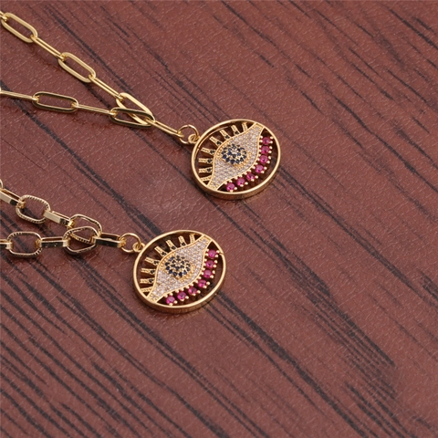 Collar Con Colgante De Ojo Turco Color Dorado Cobre Circonia Incrustada Estilo Turco Joyería De Moda Día De La Madre Mujer