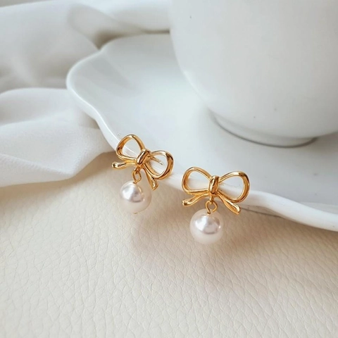 Orecchini A Bottone Con Künstliche Perle E Fiocco Con Perno In Argento Sterling 925 Lega Metallo Dolce Stile Coreano Gioielli Donna