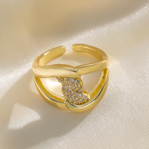 Elegante Anello In Rame Con Zirconia Design Aperto Regolabile Gioielli Geometrici Semplici Da Donna