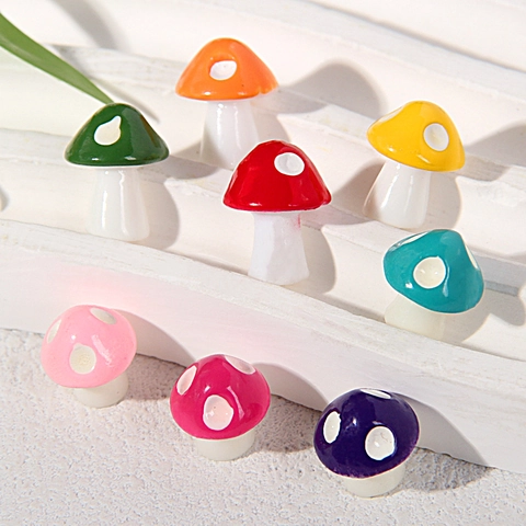 Mini Resin Mushroom Figurines Colorful Micro Landscape Decor For DIY Fairy Garden Terrarium Moss Bottle Crafts