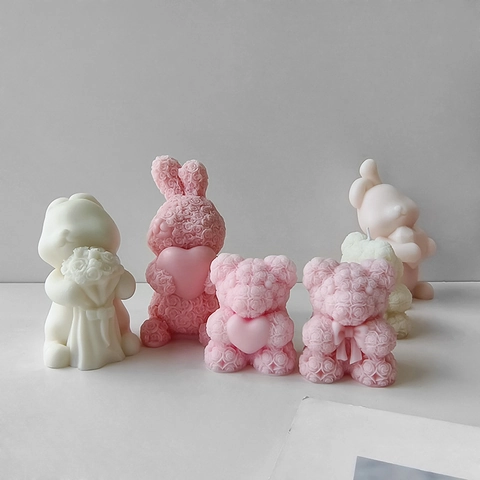 Rose Bär Hase Herz Silikonformen Für Kerzenherstellung DIY Handgemachte Seife Aromatherapie Gips Valentinstag Geschenk Handwerk