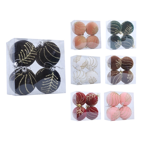 Christmas Ball Ornaments Flocked Velvet With Gold Glitter Patterns For Holiday Tree Decoration Elegant Hanging