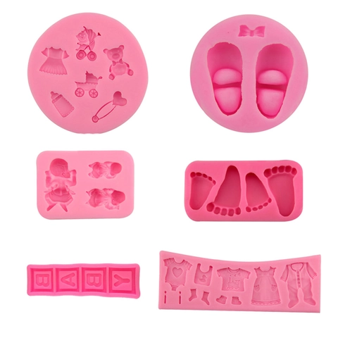 Baby Thema Siliconen Fondant Vorm Schoenen Kleding Voetafdrukken Fles Beer Vorm DIY Taart Decoratie Chocolade Hars Klei