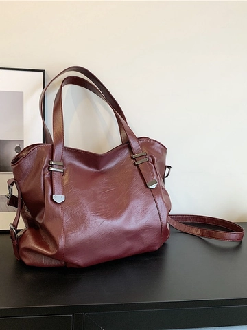 Grand Sac Cabas Femme Souple Simili Cuir Sac Epaule Fourre-Tout Decontracte Avec Bandouliere Reglable Fermeture Eclair