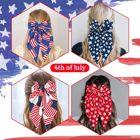 Amerikaanse Vlag Strik Haarclip En Scrunchie Patriottisch Onafhankelijkheidsdag Stof Ster Streep Hoofddeksel Voor Dames Meisjes