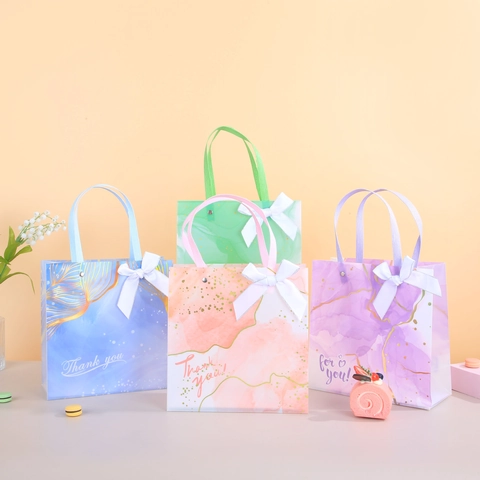 Macaron Matte Geschenktaschen Mit Schleife Marmormuster Party Mitgebsel Taschen Thank You Druck Wasserdicht Tragbar