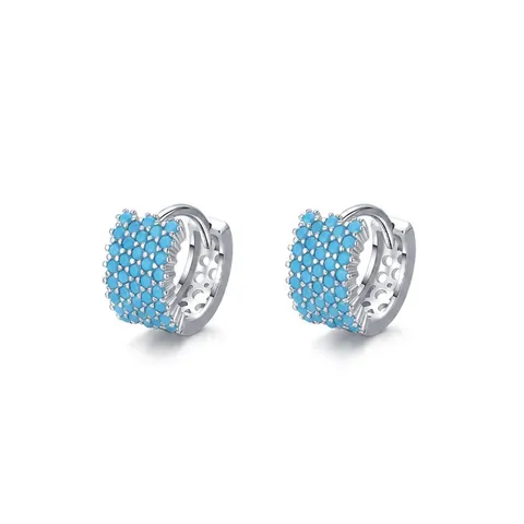 Pendientes de Aro de Plata de Ley 925 Con Turquesa para Mujer Elegante Personalizado Micro Incrustado Piedra Azul Joyería