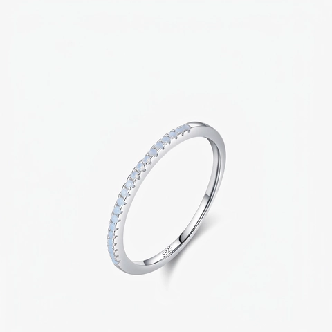 S925 Sterling Silber Ring Dünnes Band Hellblauer Kristall Minimalistisch Zierlicher Modeschmuck Für Frauen