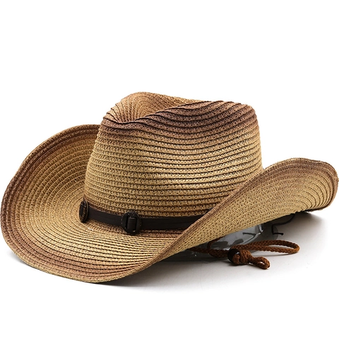 Cappello Cowboy Occidentale Paglia Di Carta Traspirante Tesa Larga Sfumata Protezione Solare Spiaggia All'aperto Per Uomini Donne