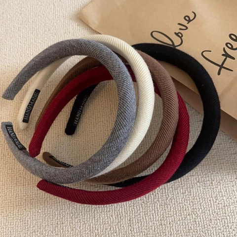 Vintage Ribbed Knit Headbands High Top Solid Color Fabric Hair Bands For Women Handmade Hair Accessories