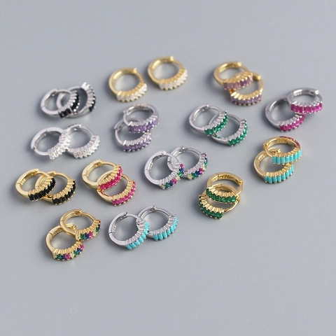 925 Sterling Silver Rectangular Zirconia Stud Earrings Fashion Geometric Huggie Hoop Earrings For Women Jewelry Gift