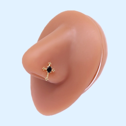 Stainless Steel Cross Heart Zirconia Nose Stud L-Shaped Piercing Jewelry Gold Silver Star Moon Nose Ring For Women