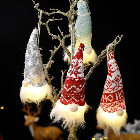 Weihnachten LED Leuchtende Gnome Hängeornament Gestrickte Plüsch Tomte Waldmann Feiertag Heimdekoration Warmes Glühen