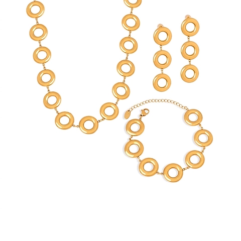 Geometric Circles Stainless Steel Necklace Bracelet And Drop Earrings Minimalist Chic Gold Plated Jewelry