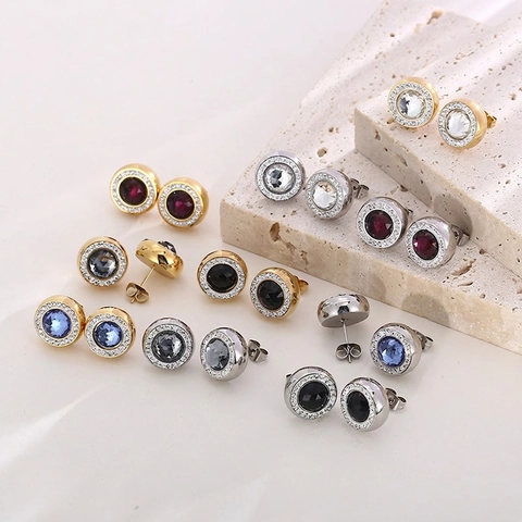 Titanstahl Rund Halo Ohrstecker Mit Glasstein Strass Eingelegt Minimalistischer Modeschmuck Für Damen Täglich Party