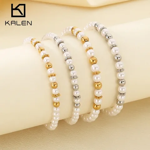 Pulsera Elegante De Perlas Artificiales De Vidrio Y Acero Inoxidable Para Mujer Joyería Minimalista Ajustable