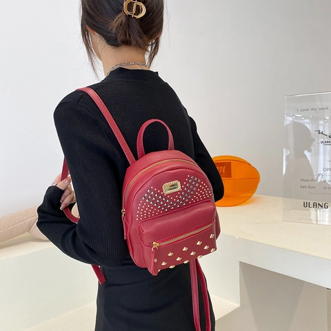 Mini Zaino Pelle PU Moda Borchie Piccola Borsa Giornaliera Da Donna Cerniera Stile Coreano