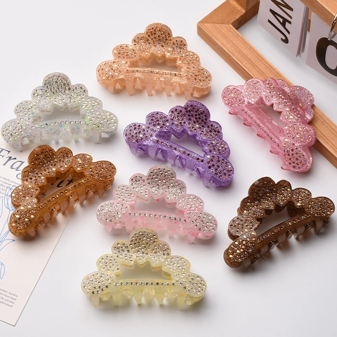 Pince À Cheveux En Acryl Avec Strass Évidée Brillante Accessoire De Coiffure Pour Femmes