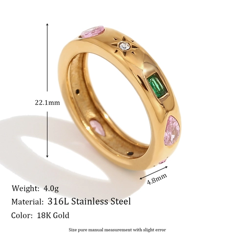 Vintage Stainless Steel Color Rhinestone Ring For Women Retro Geometric Water Drop Rectangle 18K Gold Plated Jewelry Finger Ring