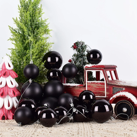 Christmas Ball Ornaments Glossy Matte Black Plastic Festive Holiday Tree Hanging Decorations