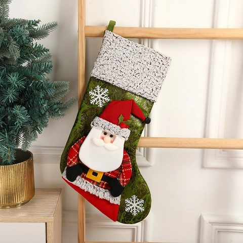 Large Christmas Stocking 3D Santa Snowman Reindeer Doll Plush Faux Fur Hanging Candy Gift Bag Holiday Party Home Decor