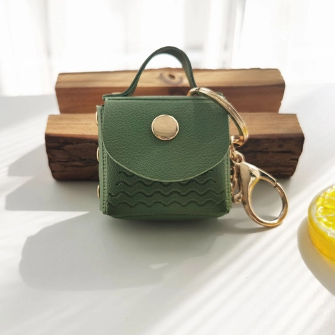 Mini Borsa Portachiavi Pelle PU Portamonete Motivo Onde Bottone A Pressione Moschettone Oro Accessorio Per Borsa Elegante