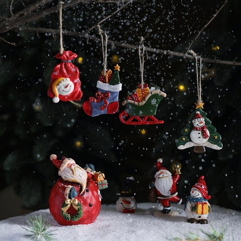 Addobbi Natalizi Appesi Resina Slitta Pupazzo Di Neve Sacchetto Regalo Stivali Decorazioni Albero Casa Dipinti A Mano