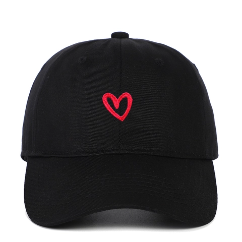 Korean Heart Embroidered Cotton Baseball Cap Soft Top Adjustable Sun Hat For Women Men Outdoor Casual Sports Peaked Cap