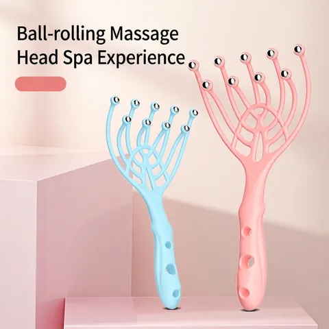 Scalp Massager Roller Ball Manual Head Massage Claw Stress Relief Tool With Plastic Handle And Stainless Steel Beads