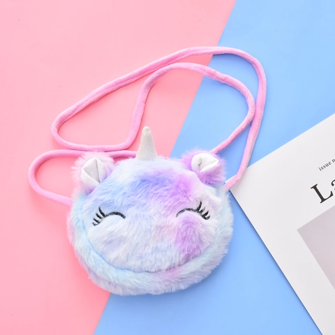Unicorn Cartoon Plush Crossbody Bag Gradient Colorful Kids Shoulder Purse Soft Travel Mini Bag Girls Gift