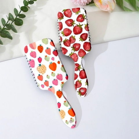 Cute Strawberry Print Air Cushion Hairbrush Portable ABS Detangling Massage Comb For Kids And Girls