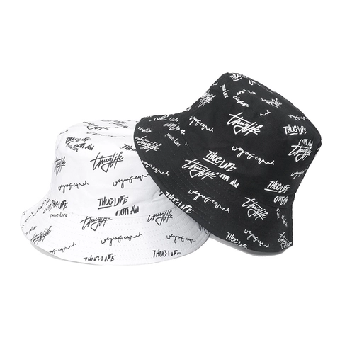 Chapeau Bob Thug Life Imprimé Lettres Coton Protection Solaire Streetwear Graffiti Hip Hop Pare-Soleil Hommes Femmes Casual