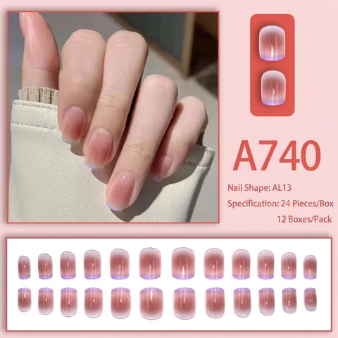 Unghie Francesi Sfumate Pesca Rosa Blush Corte Quadrate Arrotondate Resina Lucida Rimovibili Manicure DIY