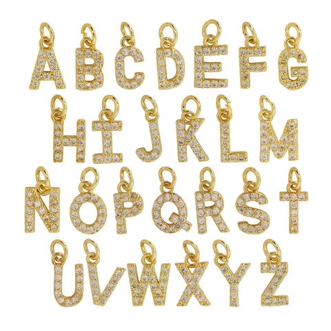 18K Gold Plated Brass Alphabet Initial Necklace Pendant Micro Paved Zircon A-Z Letter DIY Jewelry For Women