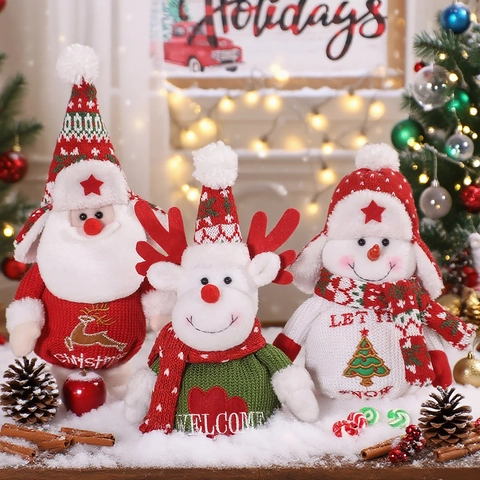 Christmas Gift Bags Knitted Plush Santa Claus Snowman Reindeer Drawstring Pouch Holiday Party Table Decor Candy Holder