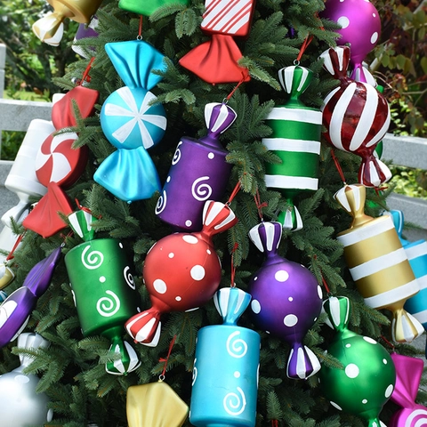 Large Candy Christmas Ornaments Plastic Hanging Lollipop Decoration For Christmas Tree Party Mall Colorful Spiral Striped