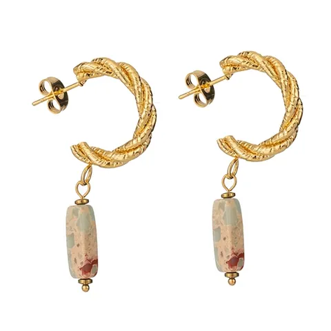 C-Shaped Hoop Earrings With Stainless Steel Earring Post 14K Gold Plated Twisted Heart Artificial Pearl Dangle Vintage For Women