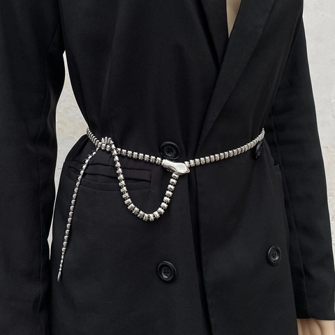 Punk Gothic Snake Shape Metal Waist Chain Belt For Women Adjustable Body Jewelry Snake Head Necklace Dress Coat Accessory