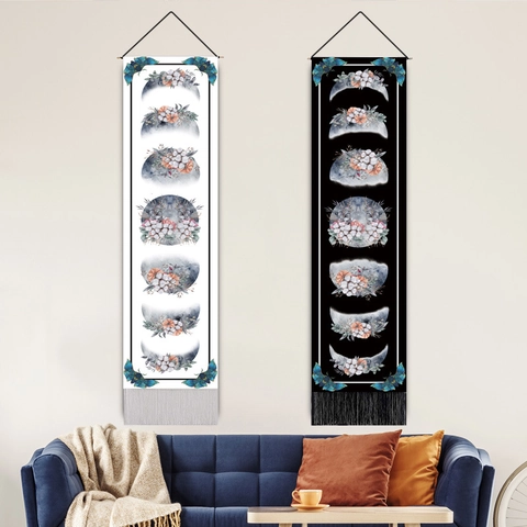 Maanfasen Wandtapijt Met Bloemen Katoen Polyester Katoen Wanddecoratie Esthetiek Noordse Stijl
