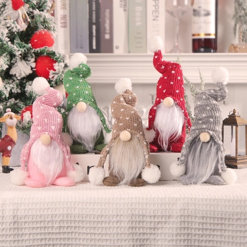 Christmas Gnome Faceless Doll Rudolph Knitted Hat White Beard Plush Ornament For Holiday Home Desktop Decoration