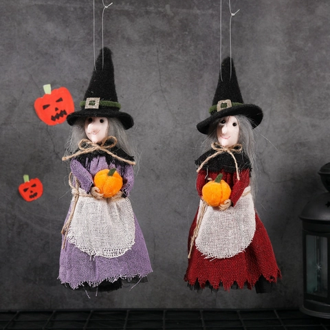 Decorazione Appesa Strega Halloween Sacco Tessuto Feltro Corda Di Canapa Con Zucca Festa Casa