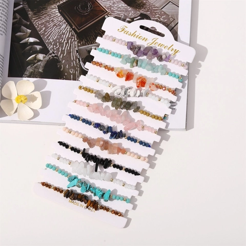 Natural Crushed Stone Woven Bracelet Handmade Adjustable Irregular Gemstone Chip Beads Bohemian Ethnic Jewelry Women