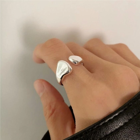 Anello Regolabile In Argento Sterling 925 Design Metallo Liquido Irregolare Gioielli Minimalisti Lucidi Da Donna