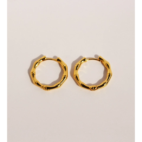 Brass Gold Plated Bamboo Joint Hoop Earrings Minimalist Geometric Zircon Inlaid Fashion Jewelry For Women