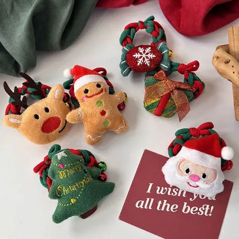 Weihnachten Plüsch Haargummi Gewebte Elastische Haarseile Mit Metallglocken Weihnachtsmann Elch Lebkuchenmann Baum Geschenkbox
