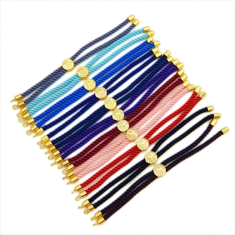 Adjustable Cord Bracelet With Brass Slider Bead And Metal End Loops For DIY Jewelry Minimalist Unisex Multi Colors