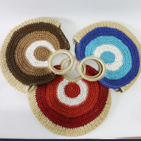Borsa Intrecciata Rotonda Paglia Corda Carta Borsa Mano Tracolla Estate Spiaggia Vacanza Stile Boho Manico Cerchio Moda Donna
