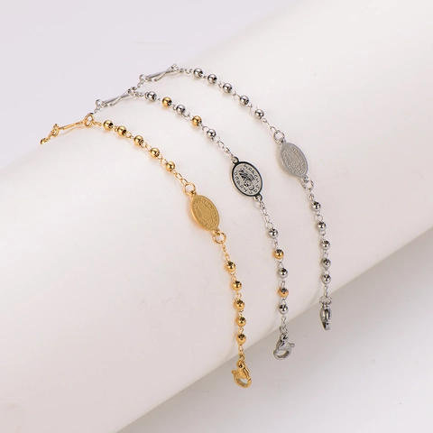 Kralenketting Armband 304 Roestvrij Staal Religieus Kruis Medaille Hanger Hip Hop Sieraden Unisex
